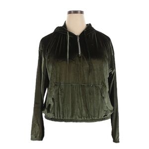 Lezat Velvet Half Zip Hoodie Sweatshirt XXL Green Elastic Hem Soft Plush NWT